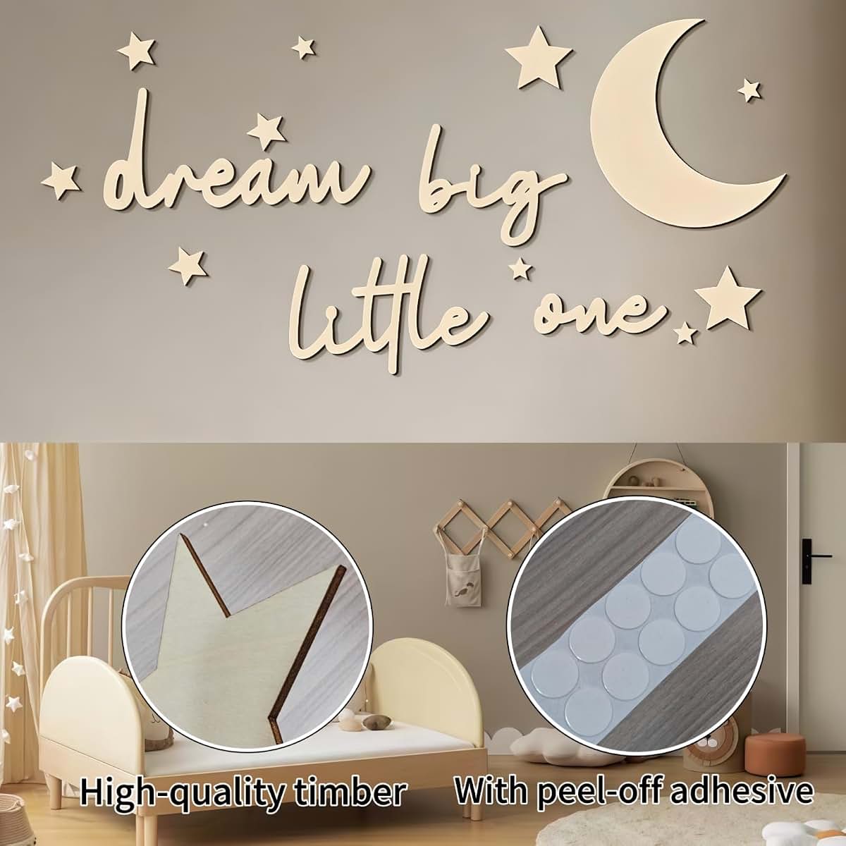 BabyOneStop 15 Pc Nursery Wall Art Set, Moon and Stars Boho Wood Decor