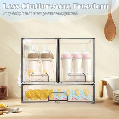 Zebrater Baby Bottle Organizer with Hooks - 5 Pack Stackable Clear Acrylic Storage Drawers
