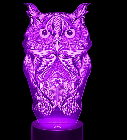 Jinnwell 3D Owl Night Light Lamp Illusion 7 Color Changing Touch Switch Table Desk Decoration Lamps Acrylic Flat ABS