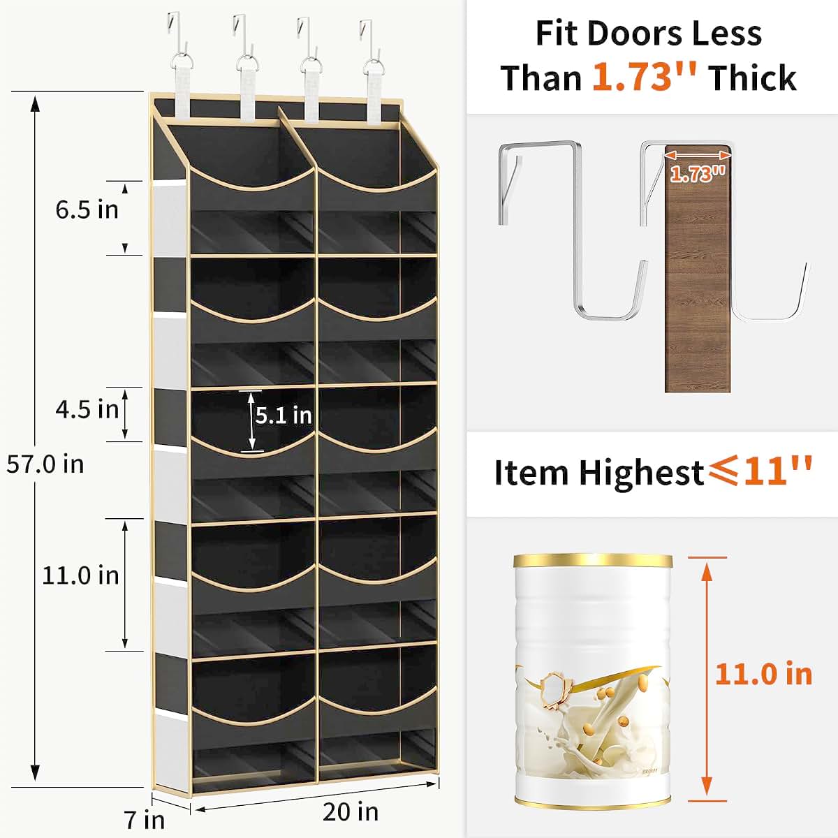 5 Tier Over the Door Storage Organizer, 10 Compartments