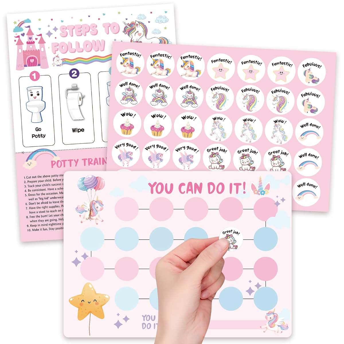 shouqiuzhonglv Unicorn Potty Training Chart for Toddler Girls - Potty Training Sticker Chart for Girls Potty with
