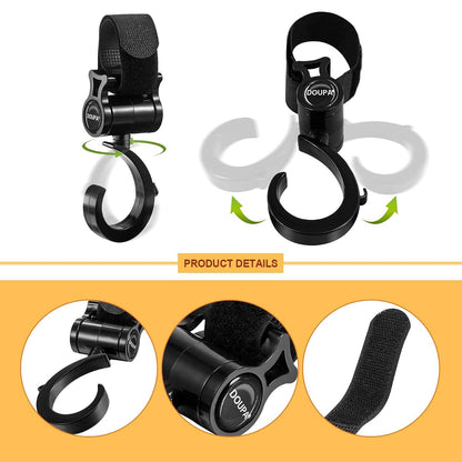 DOUPA Baby Stroller Hooks Clips Black and Silver 4 Piece Set (photo 3)