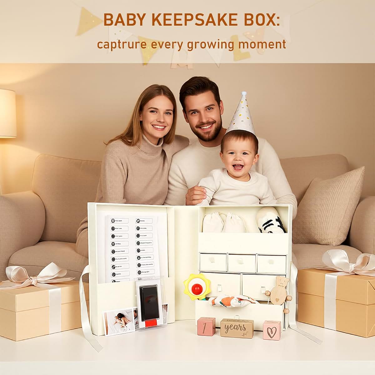 Wintc Baby Keepsake Box With Milestone Stickers