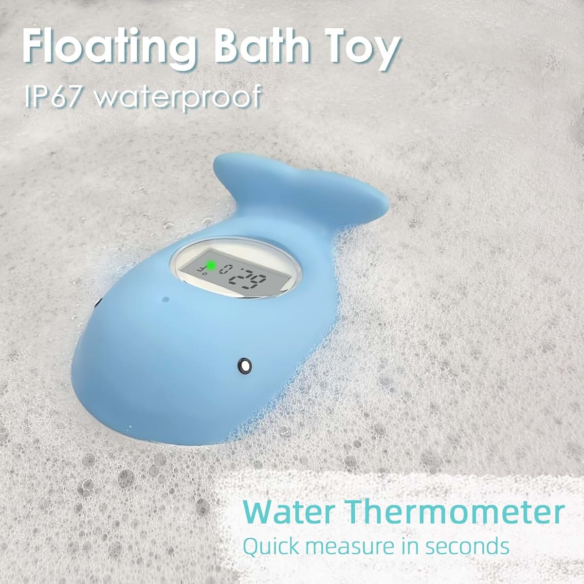 IOG Baby Bath Tub Thermometer - Bathtub Water Thermometer with Room Temperature - Safety Floating Whale Bathtub Toy (photo 3)