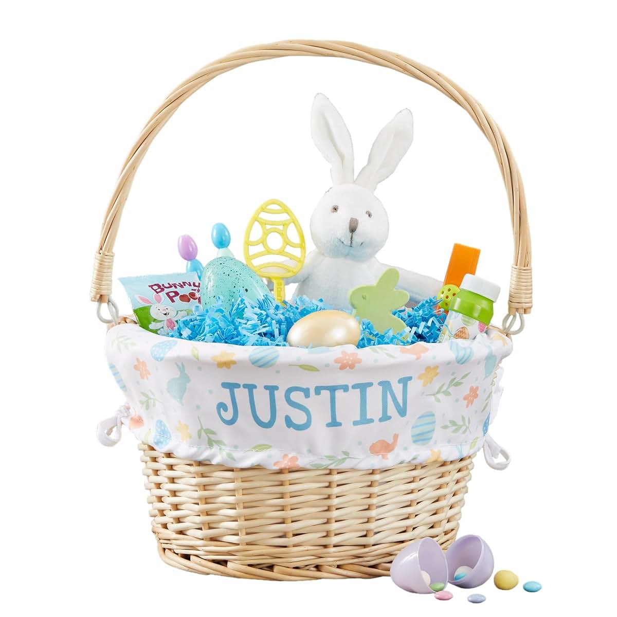Personalization Universe Colorful Easter Pattern Personalized Basket – Custom Kids Easter Egg Basket – Embroidered