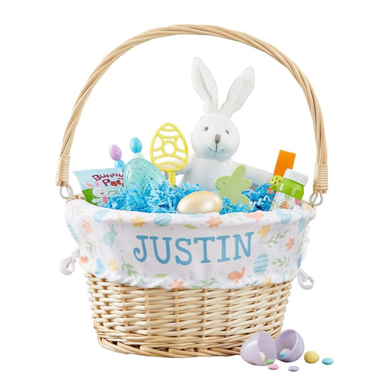 Personalization Universe Colorful Easter Pattern Personalized Basket – Custom Kids Easter Egg Basket – Embroidered