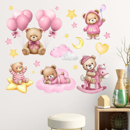 Mfault Pink Baby Bear Wall Decals, 2 Sheets, 35x12 Inches