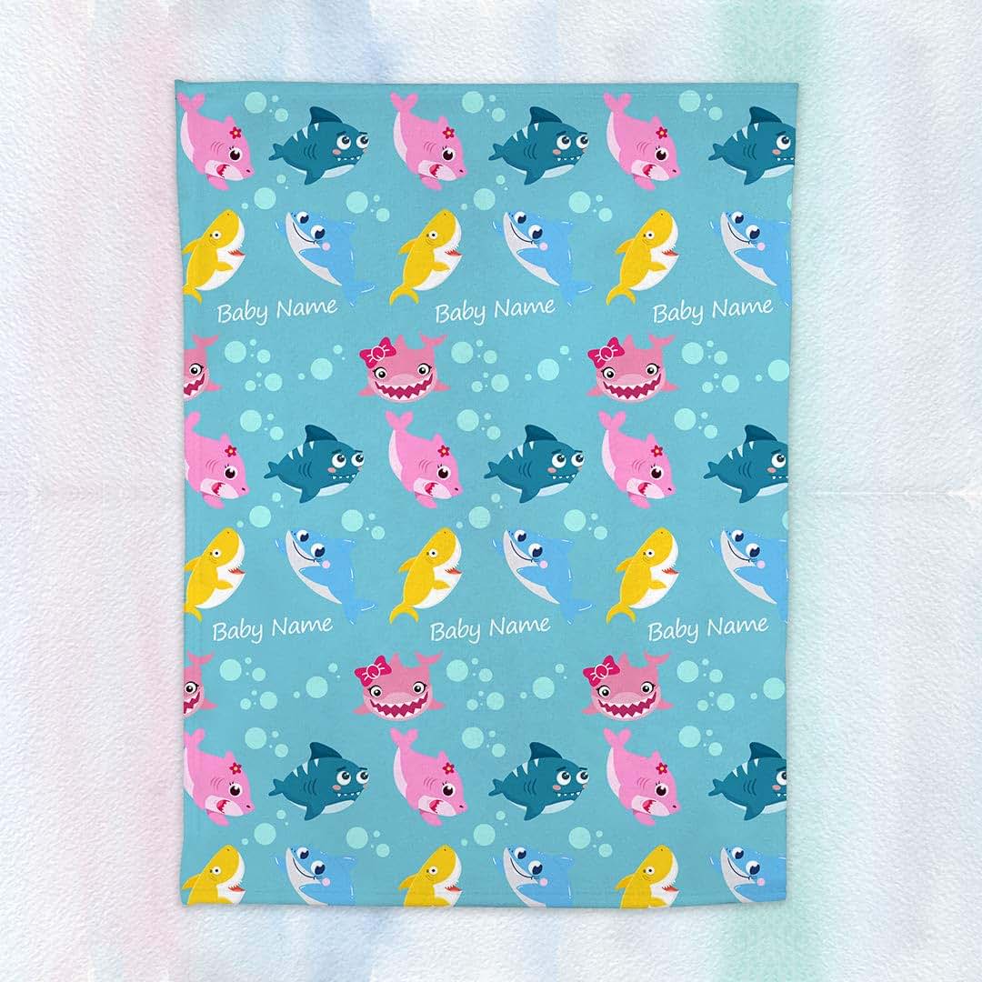 Gifts Everywhere Personalized Cute Shark Baby Blankets with Name, Custom Super Soft Minky Blankets for Boys and Girls (photo 2)