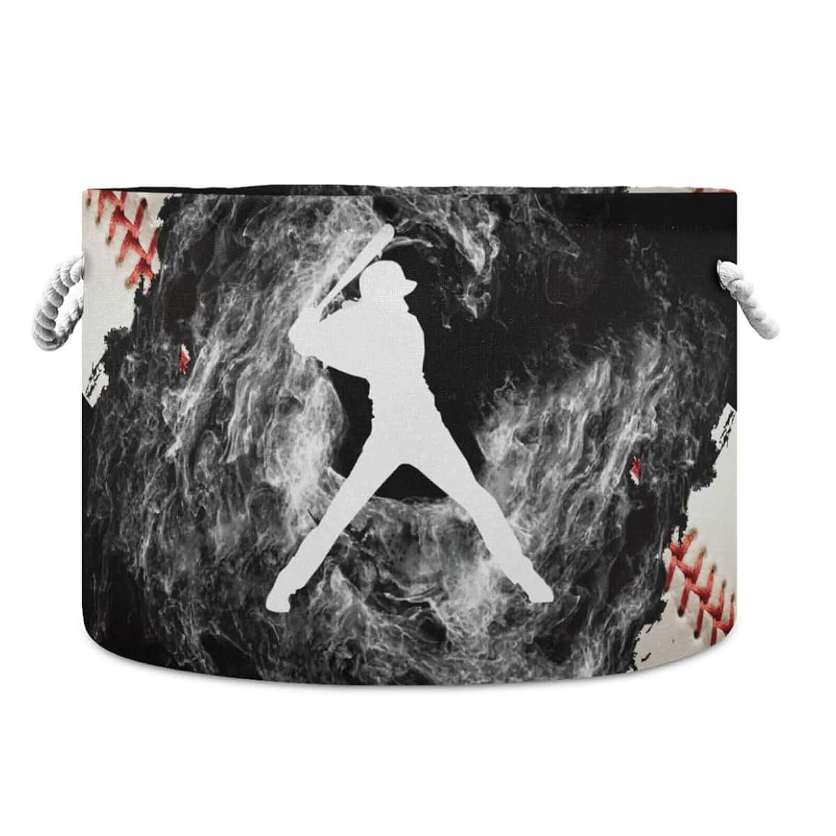Leanshsas Baseball Print Collapsible Round Storage Basket With Handles
