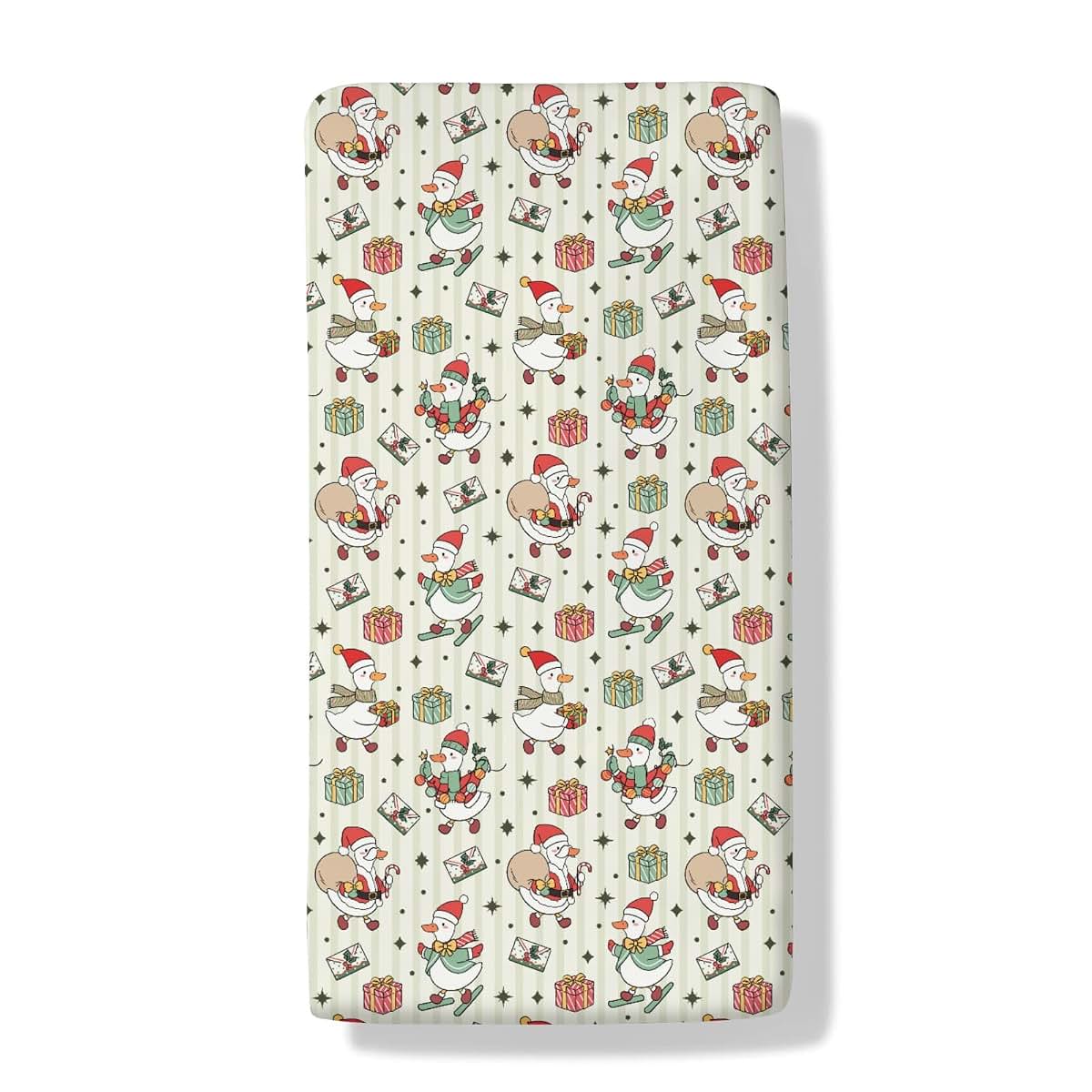 Cstdyfrv Christmas Geese Santa Fitted Crib Mattress Sheet