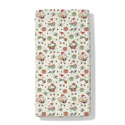 Cstdyfrv Christmas Geese Santa Fitted Crib Mattress Sheet