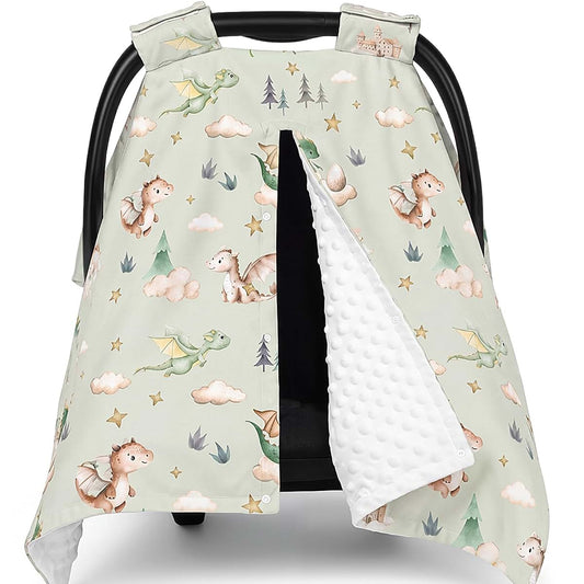 ElaraBerry Watercolor Dragon Baby Car Seat Cover With Peekaboo Opening