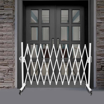Industrial Expandable Barricade 10.8 Ft Portable Safety Barrier with Wheels, White