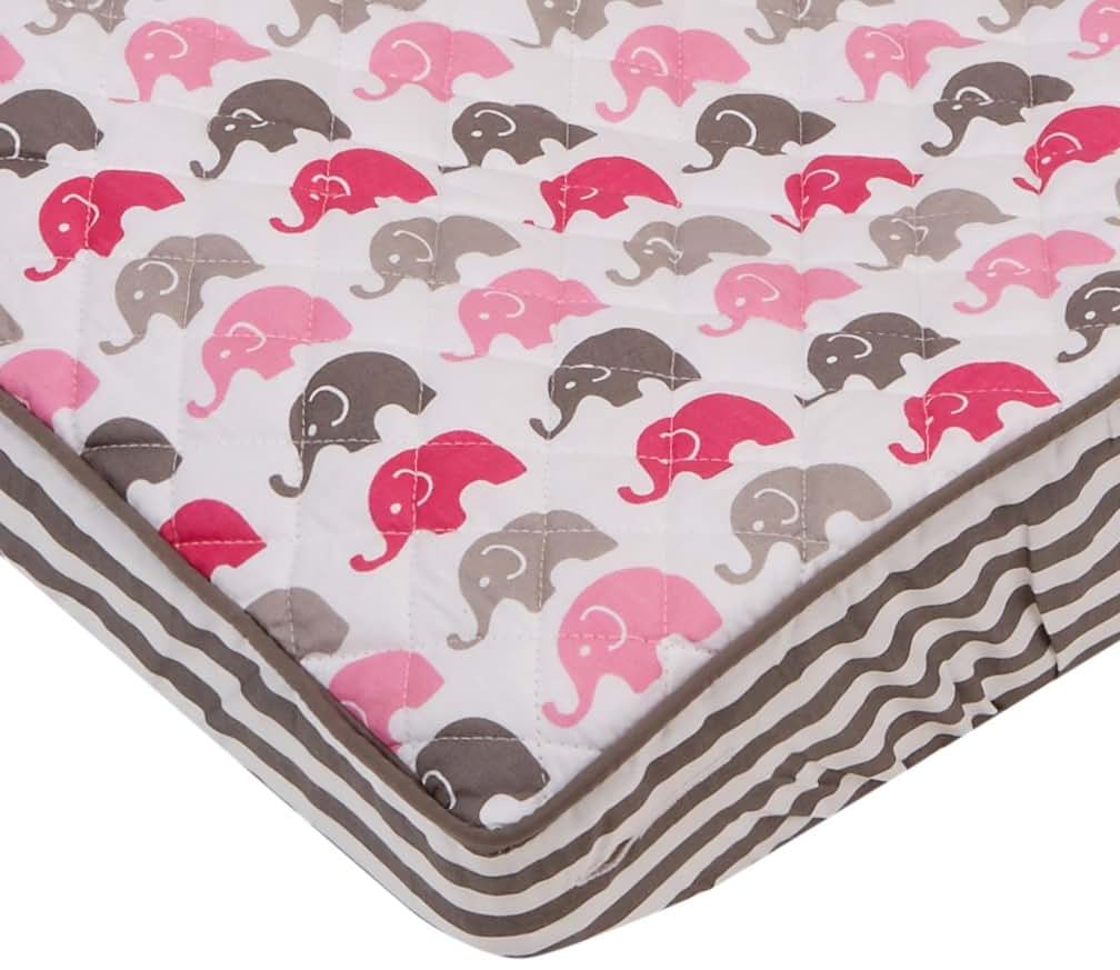 Bacati - Elephants Pink/Grey Elephants Mini Changing Pad Cover (photo 2)