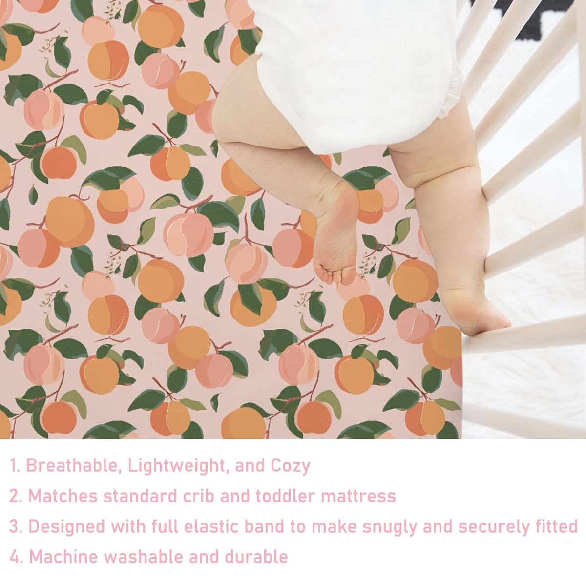 Dpjkevw Vintage Peach Leaves Fitted Crib Sheet (photo 4)