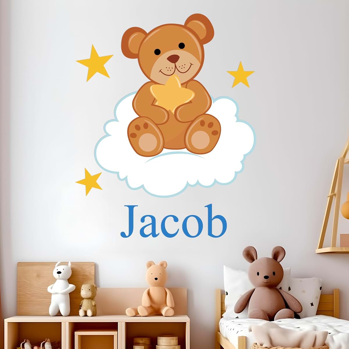 BabyOneStop Custom Name Teddy Bear Cloud and Stars Wall Decal