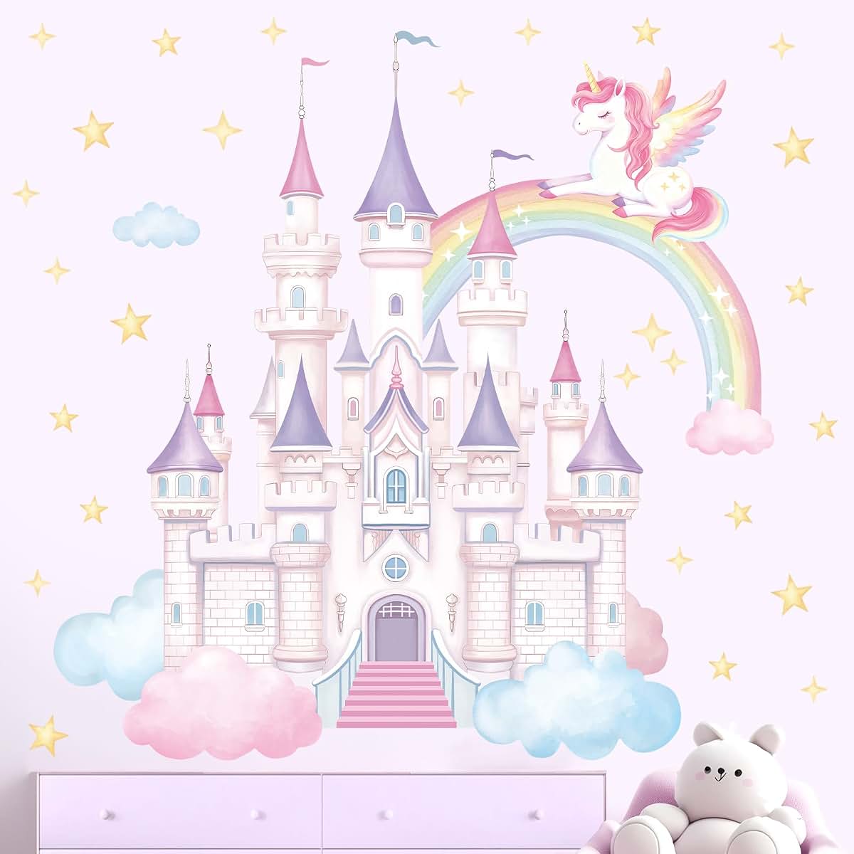 SHUCHING Princess Castle and Unicorn Wall Decal for Nursery