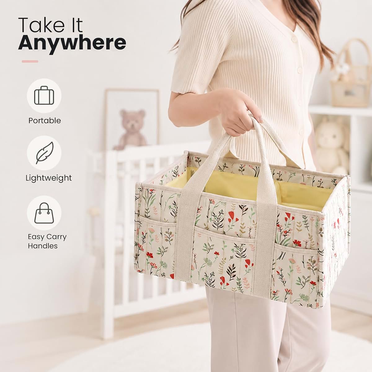 Huggova Diaper Caddy Organizer with Removable Dividers | Portable Storage Basket (photo 4)