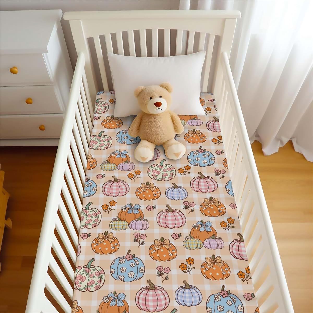 Wicbfdfv Autumn Pumpkins And Flowers Fitted Crib Sheet (photo 4)