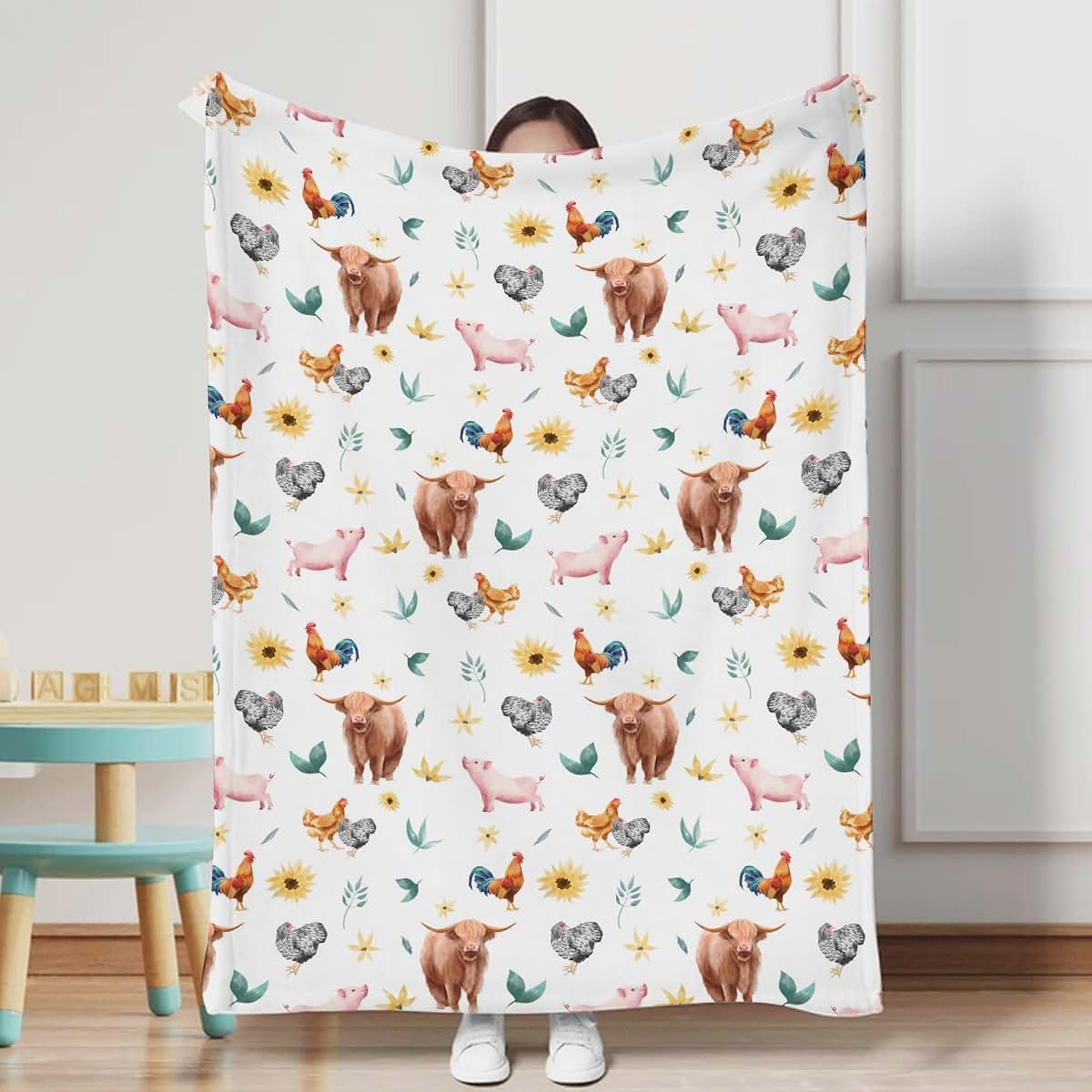 Farm Animals Baby Blanket Flannel Soft 30x40 Inches Swaddle Nursery