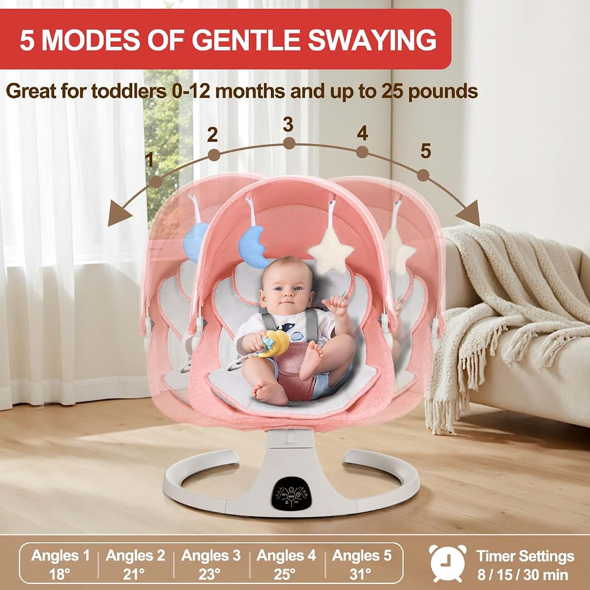 DEAREST BABY Baby Swing 3 in 1 Multifunctional Infant Rocker, Portable with Remote Control, 5-Point Seat Belt, 5 Auto (photo 3)