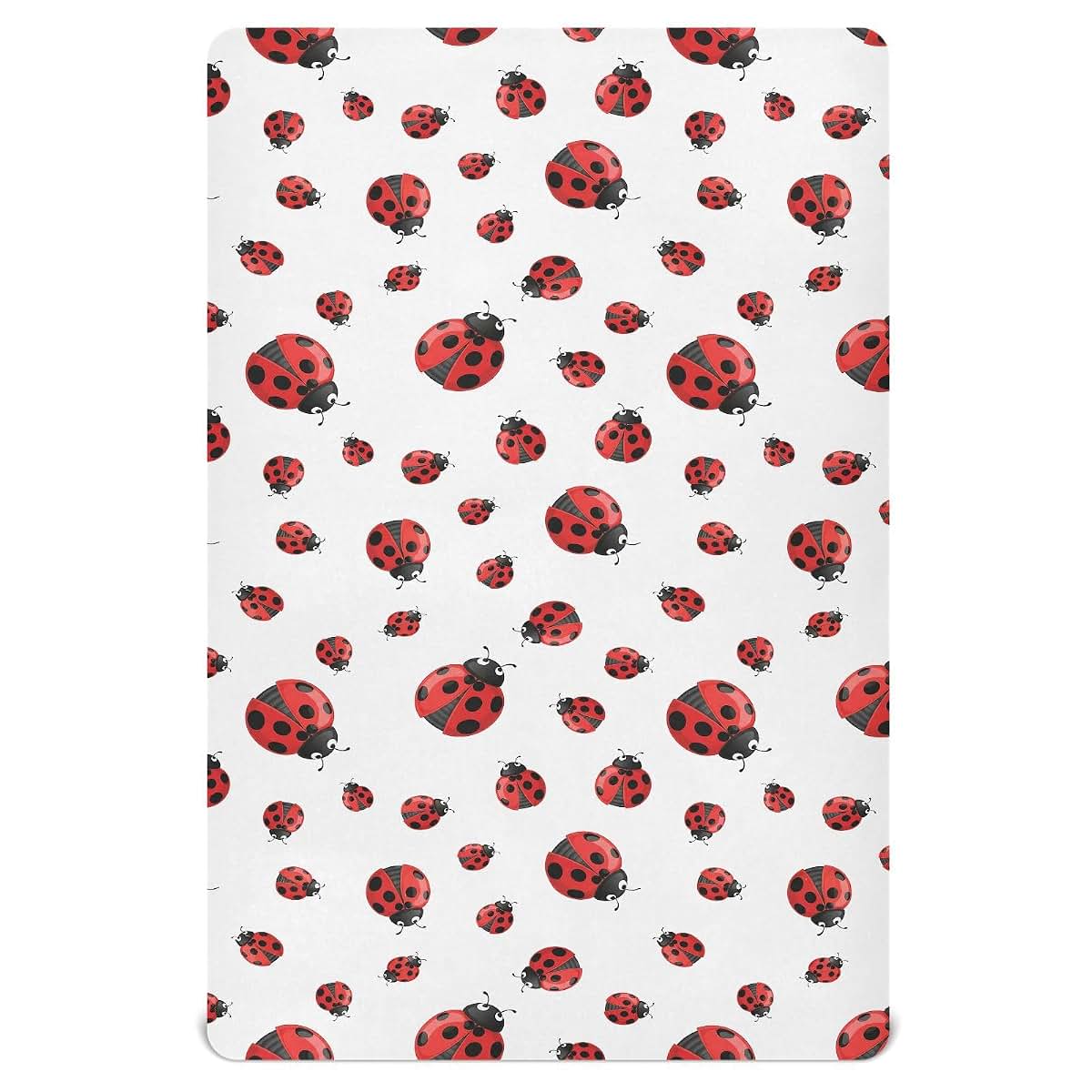 Pfrewn Fitted Crib Sheet, Red Ladybug Stretch Soft Baby Sheet, 52x28IN