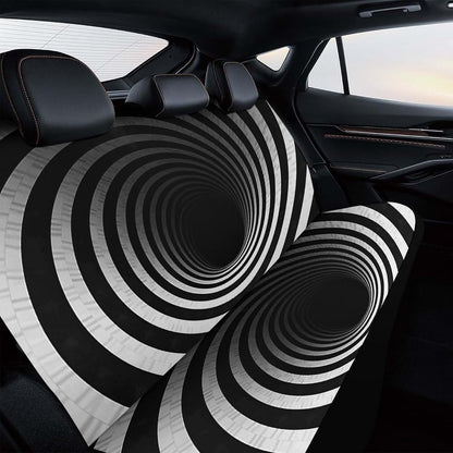 NWTRJ Black And White Spiral Tunnel Car Back Seat Cover Set, Universal Fit