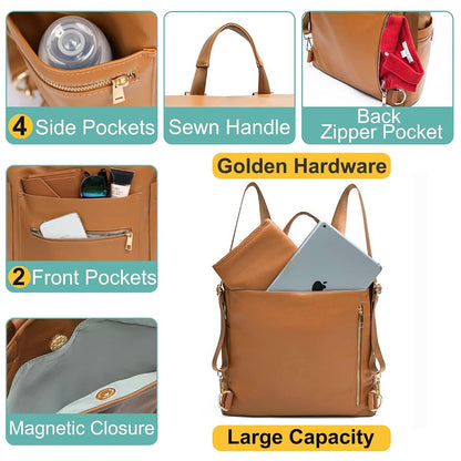 MF Store Leather Diaper Bag Backpack With Laptop Sleeve And Stroller Straps (photo 4)