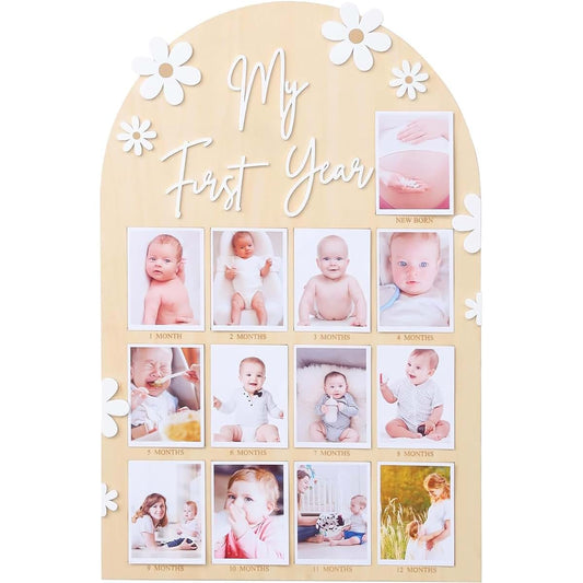 FLHRSM My First Year Photo Frame Board, 1st Birthday Girl Boy Gifts, Newborn Newmom Gift, 1 Year Old Girls Gifts, One