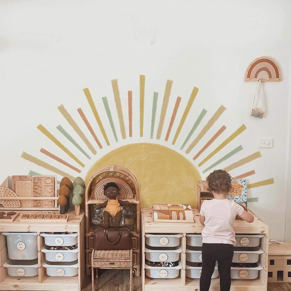 JoyuHome Watercolor Boho Sun Wall Decals Peel And Stick Sunrise Stickers