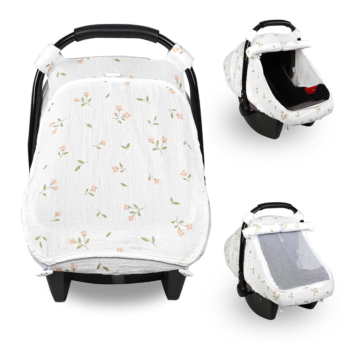 SWESEN Muslin Car Seat Cover Baby, Summer Baby Carseat Covers for Girls, Easy Access carseat Canopy Snug Fit Baby