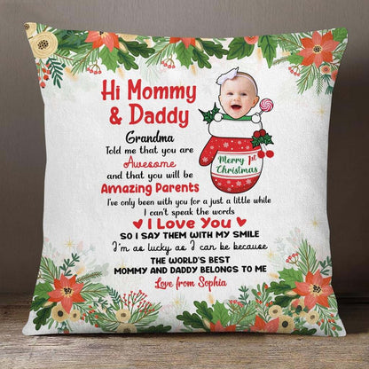 46Custom Personalized Square Pillow for New Parents from Baby Family New Parents Gifts Grandma Told Me You are Awesome