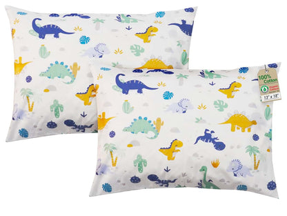 ZPECC Toddler Pillow 2 Pack, Organic Cotton Pillowcase, 13x18, Dinosaur