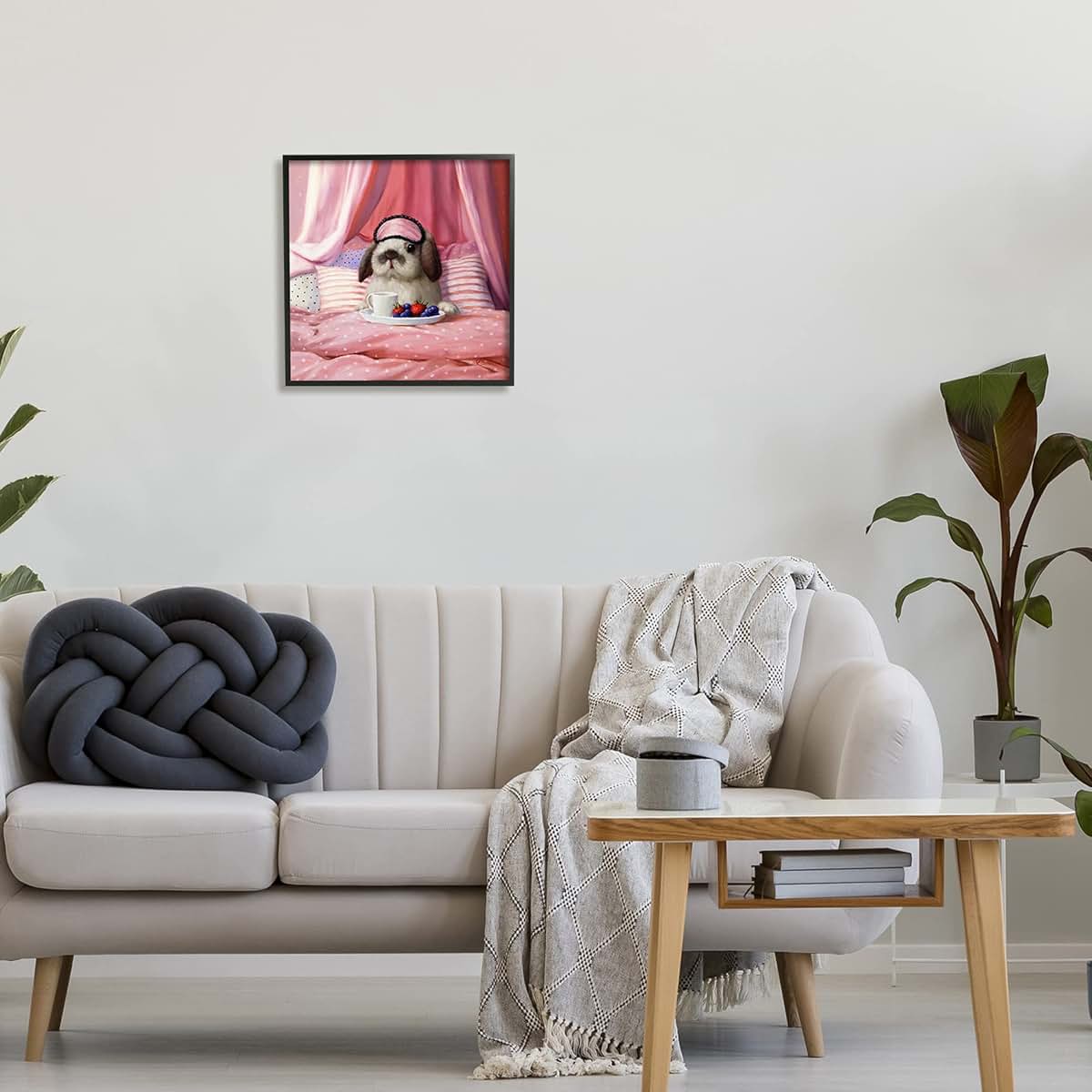 Stupell Industries Bunny With Breakfast In Bed Framed Giclee Art, Black, 17 X 17 Inches