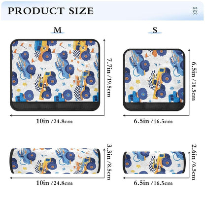 BabyOneStop Seat Belt Covers 2 Pack Cute Monster Trucks Print Flannelette Cotton