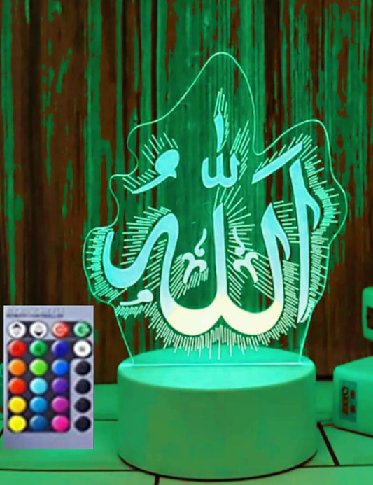 Jinnwell 3D Muslim Allah Islamic Night Light Lamp Illusion Night Light 16 Color Changing Table Desk Decoration Lamps