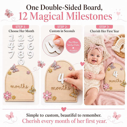 Whimoxa Wooden Baby Monthly Milestone Signs With Butterfly And Flower Design (photo 4)