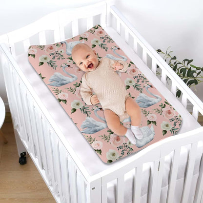Watercolor Swan Boho Floral Changing Pad Cover