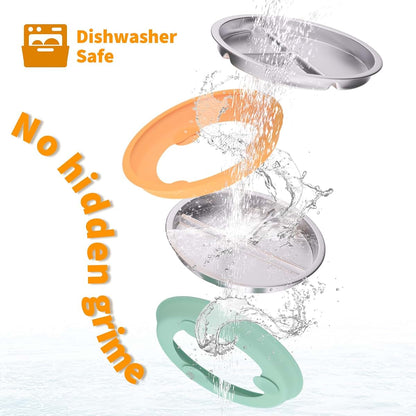 Maccvk Stainless Steel Toddler Plate with Suction, 9 Inch Divided Set of 2, Green and Orange