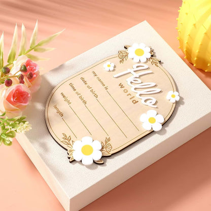 BabyOneStop Wooden Hello World Baby Announcement Sign, 5.91x4.13in Newborn Name Birth Plaque for Nursery Decor