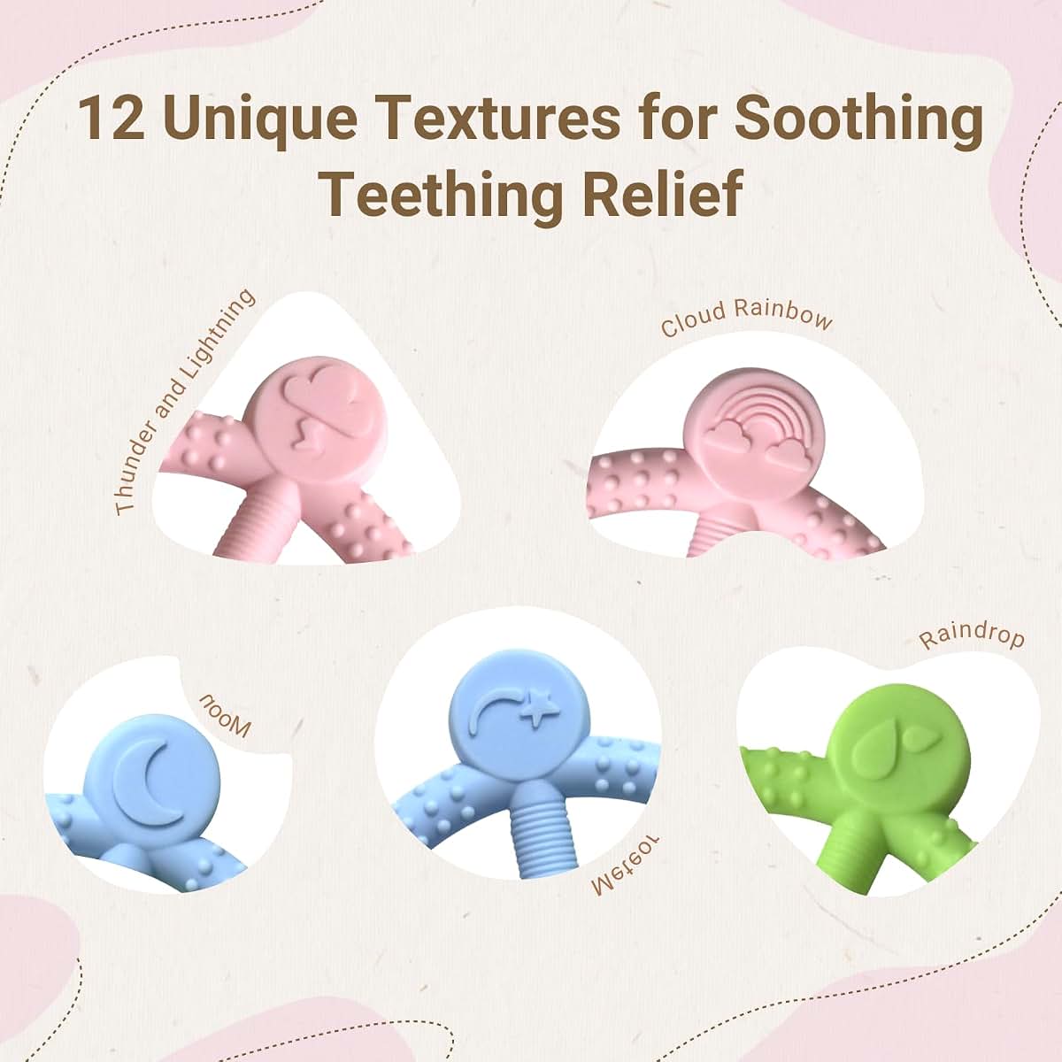 3-Pack Soft Silicone Baby Teether Chew Toys for Infants