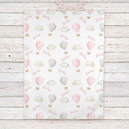 Lovable Gift Co Hot Air Balloons Personalized Baby Receiving Swaddle Blanket, Pink (photo 4)