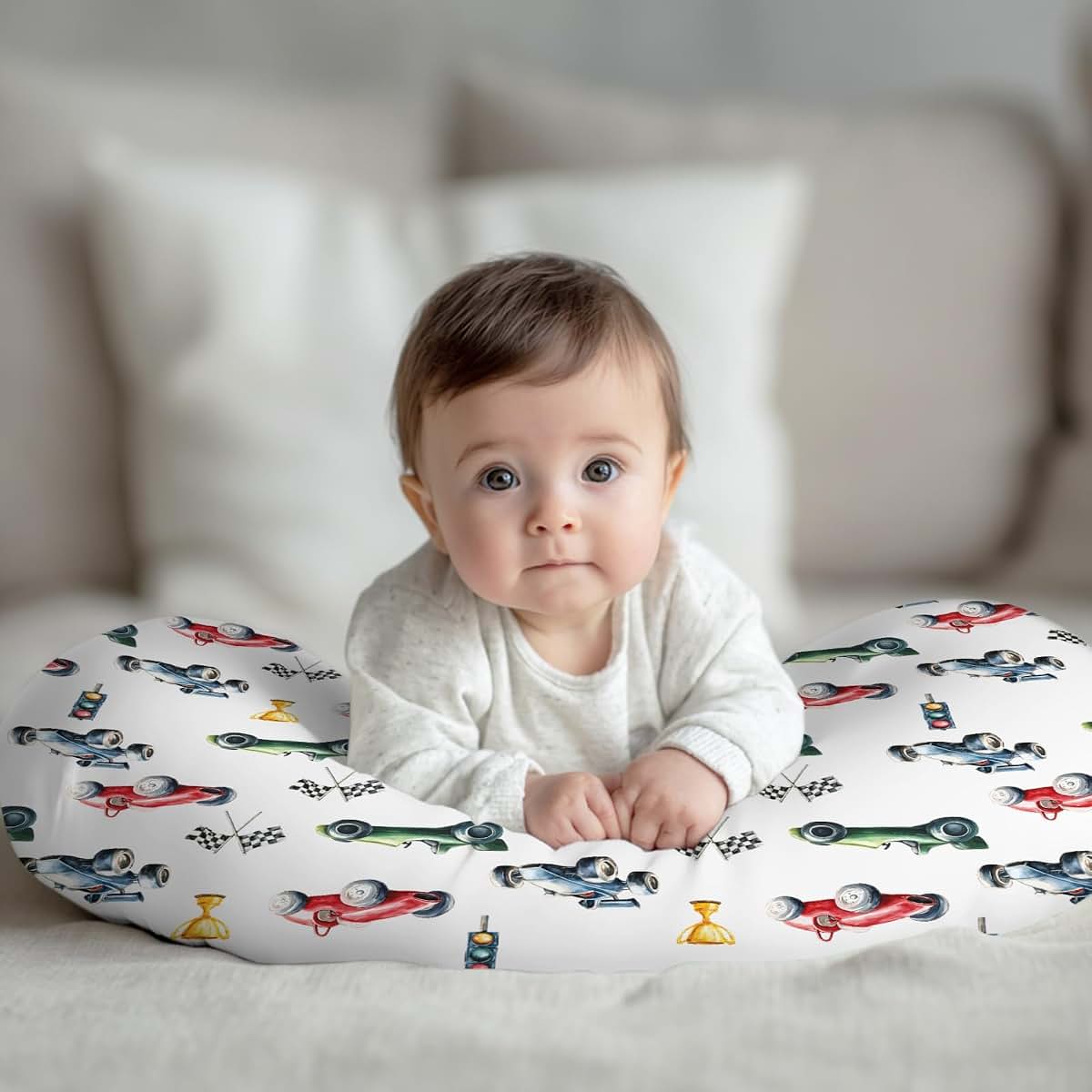 Wicbfdfv Race Car Nursing Pillow Cover Soft Stretchy Polyester Slipcover (photo 3)