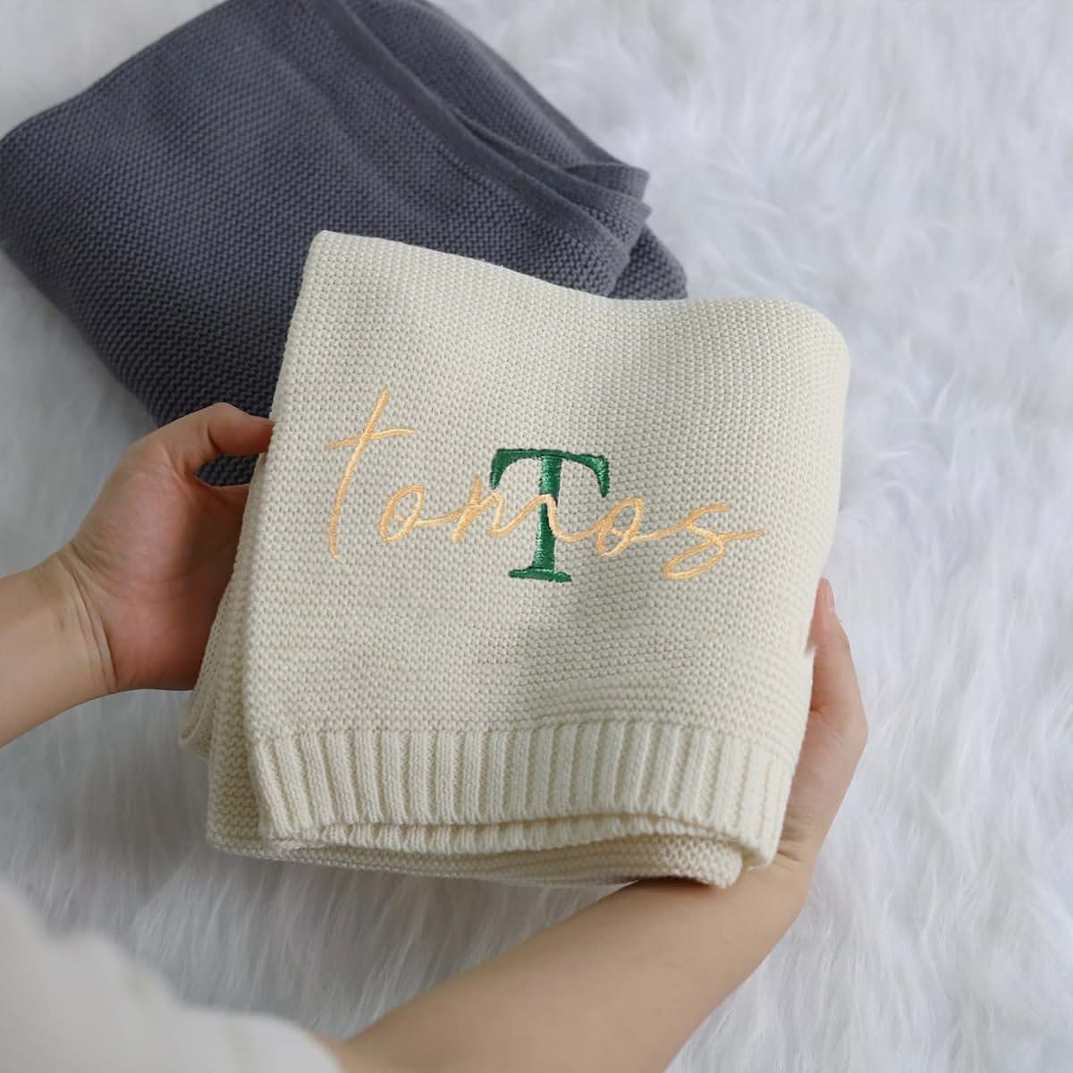 Esthqetic Custom Embroidered Baby Blanket with Name, Personalized Knit Baby Blanket Gifts, Soft Knitted Baby Blanket (photo 2)