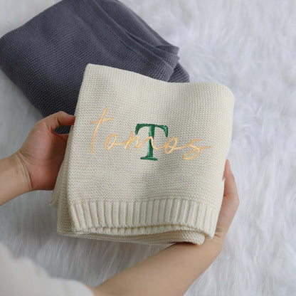 Esthqetic Custom Embroidered Baby Blanket with Name, Personalized Knit Baby Blanket Gifts, Soft Knitted Baby Blanket (photo 2)