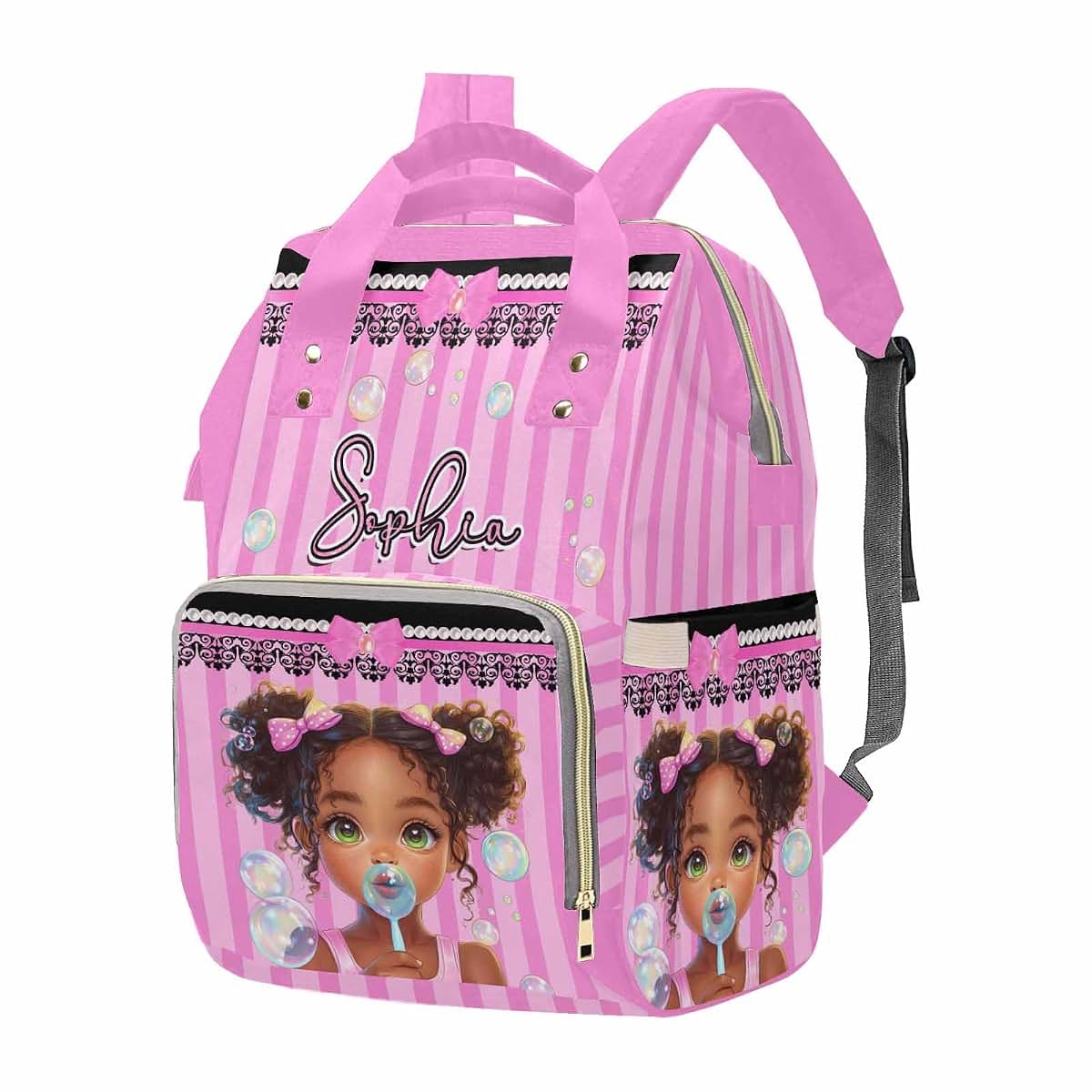VIPOPSA Personalized Diaper Bags with Adjustable Shoulder Straps,Colorful Little Princess Pink Custom Baby Bag (photo 4)