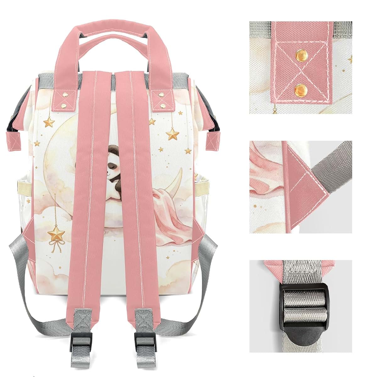 YallLocoMo Personalized Diaper Bag Backpack Watercolor Moon Panda (photo 4)
