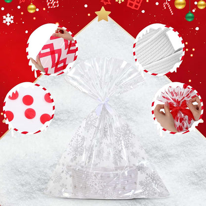 Teenyyou 3 Pack Woven Gift Baskets with Bags and Satin Bows, 12x8x5 Inch White Cotton Storage Basket