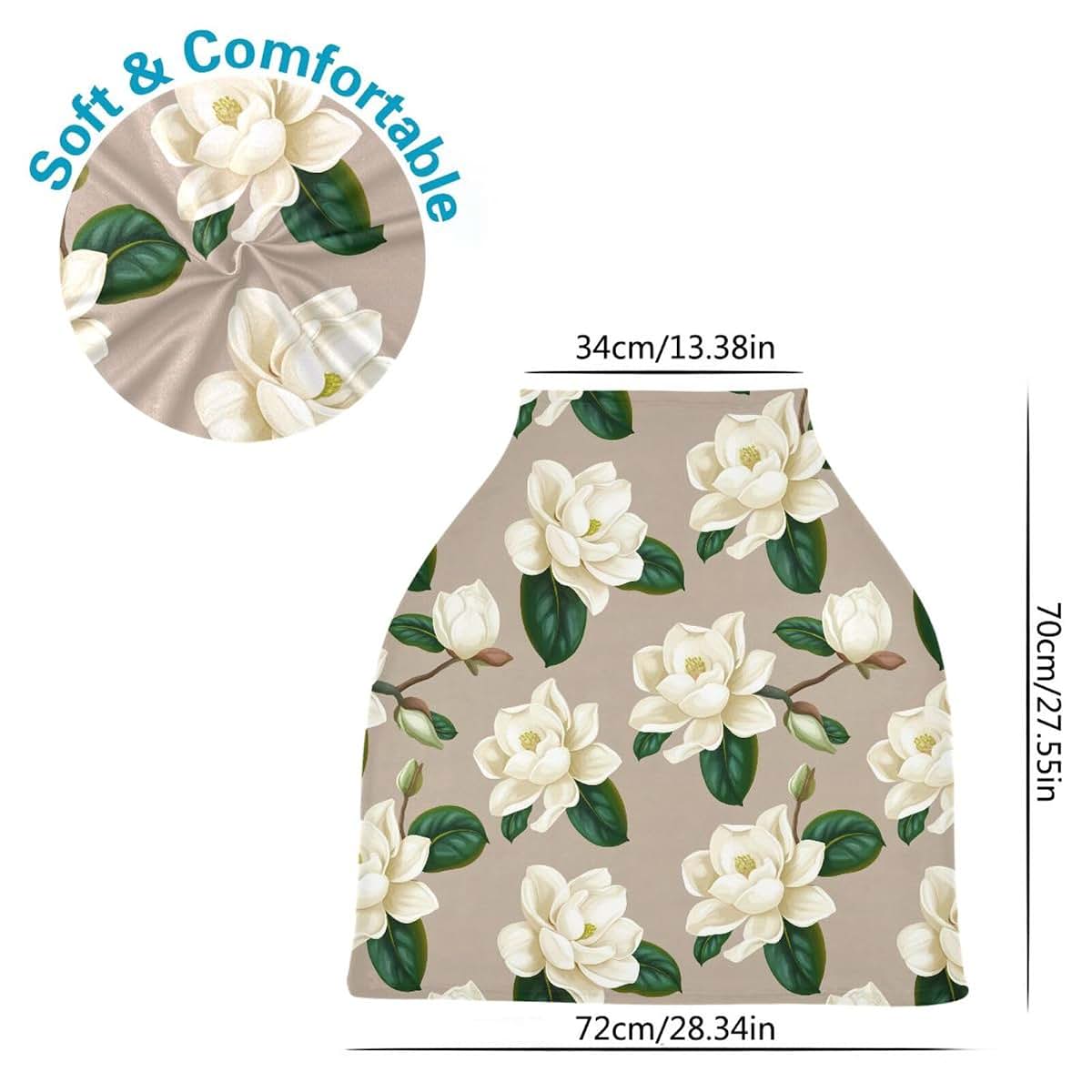 BabyOneStop Magnolia Flowers White Multi-Use Stretchy Car Seat Canopy