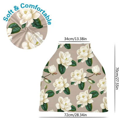 BabyOneStop Magnolia Flowers White Multi-Use Stretchy Car Seat Canopy
